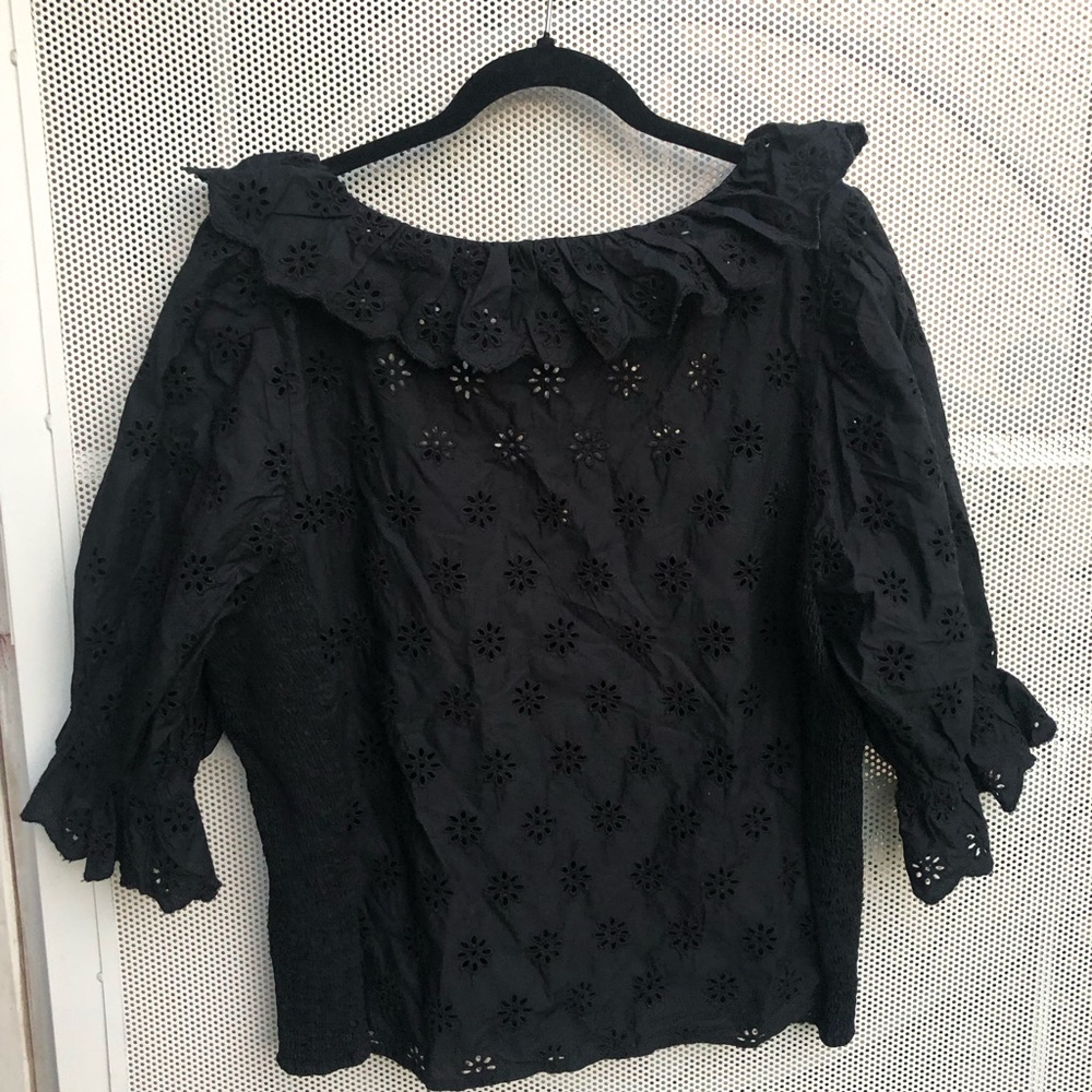 OLD Navy Black Eyelet Peasant Top - Picture 3 of 7